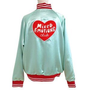 TUESDAY BASSEN MIXED EMOTIONS SATIN BOMBER JACKET IN MINT AND RED - XL